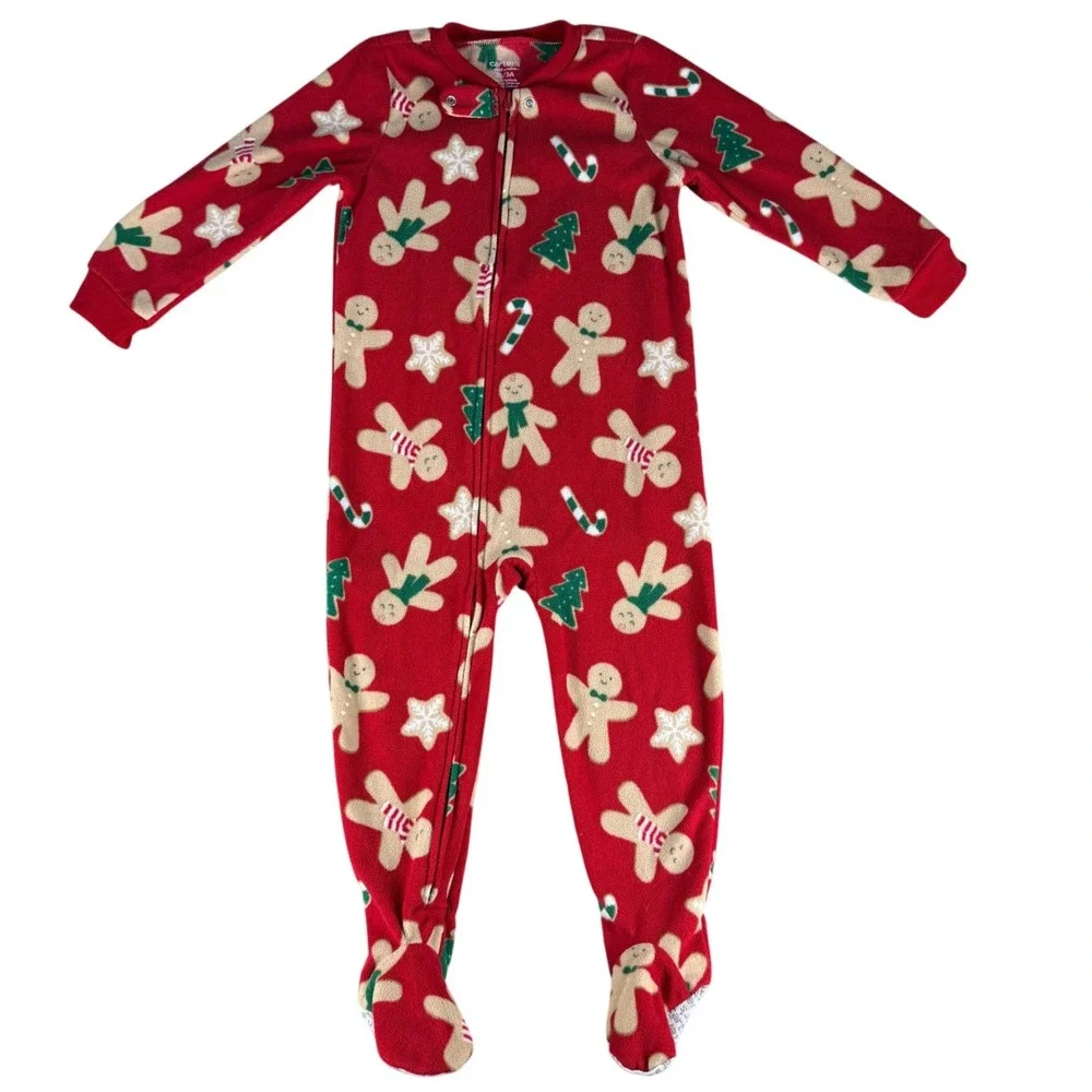 Carter's Child of Mine Footed Pajamas Gingerbread Christmas Red 3T Fleece